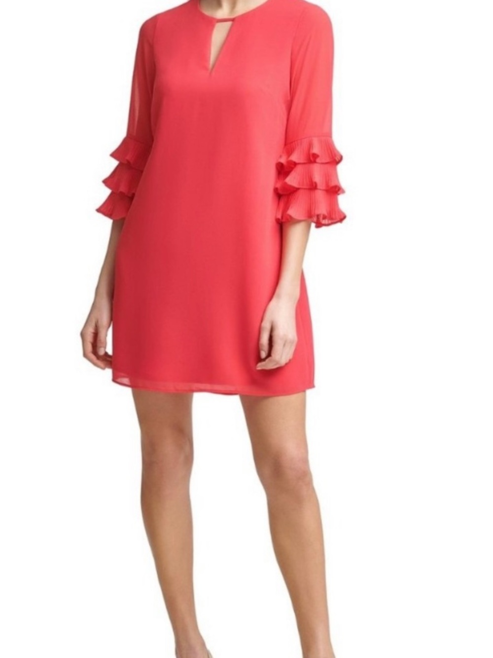 Vince Camuto coral Mini Dress with Tiered Ruffle Sleeves